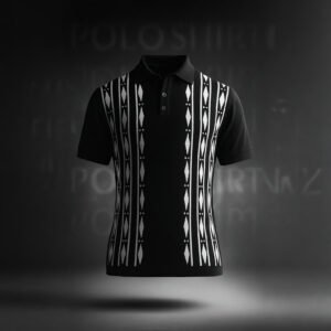 Black and White Patterned Vertical Stripe Polo