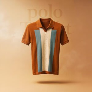 Orange ,Blue and Cream Color Block Knit Polo